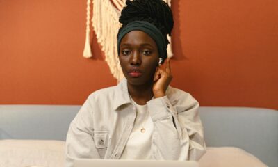 person listening to podcast